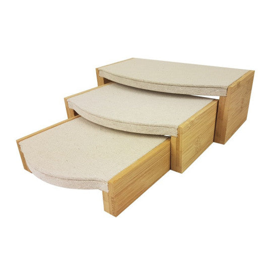 Set de 3 réhausseurs beige & bois