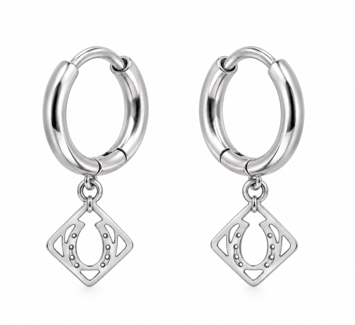 Boucles d’oreilles créoles Dixie dorées avec pendentif fer à cheval – Equestrian Shop