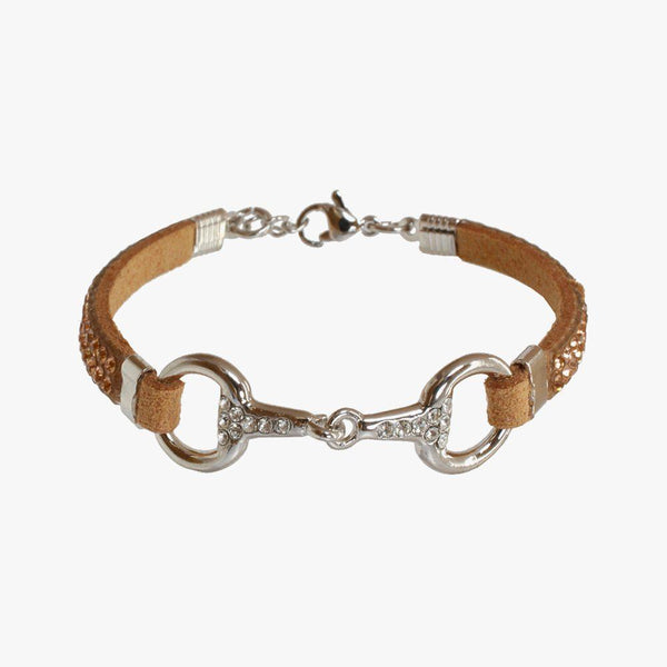 Lilo - Bracelet marron couleur brun avec un mors en acier argenté orné de strass réglable et s'adapte au petit et grand poingnets Le cadeau idéal pour la cavalière qui monte à cheval ou à poney dans un centre équestre ou dans une écurie 