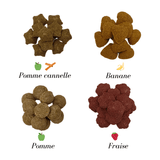  Les friandises pour chevaux proposés dans les calendriers ont différents goûts pour plus de plaisir : pomme cannelle / Banane/ pomme et fraise. Votre cheval va se régaler !